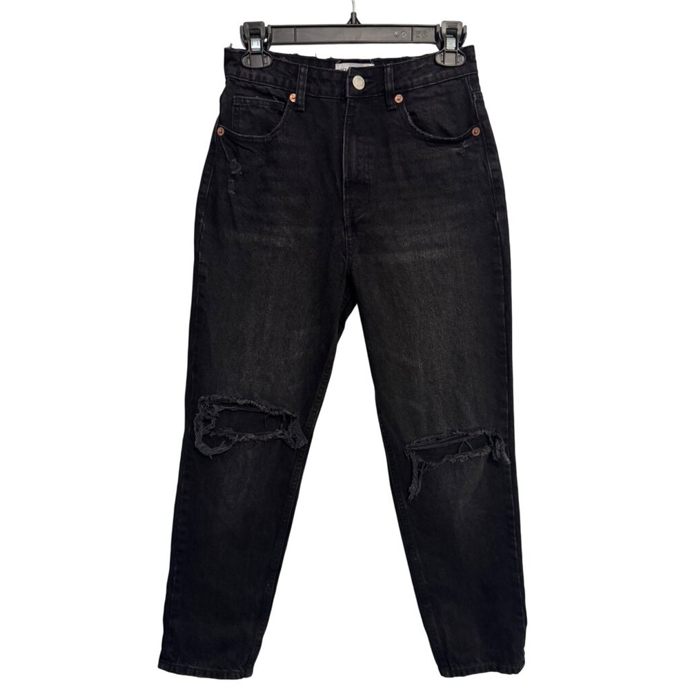 2/$30 ZARA Womens 4 Jet Black Distressed High Waisted Jeans Cotton Casual Style